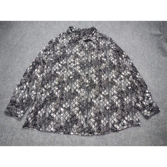 George Button Up Shirt Plus Size 2X Black White Argyle Diamond Pattern Collared - Picture 1 of 8